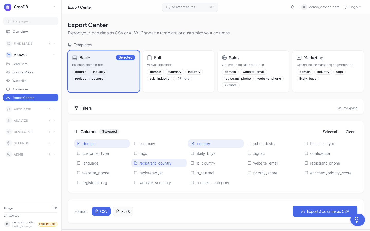 Export center
