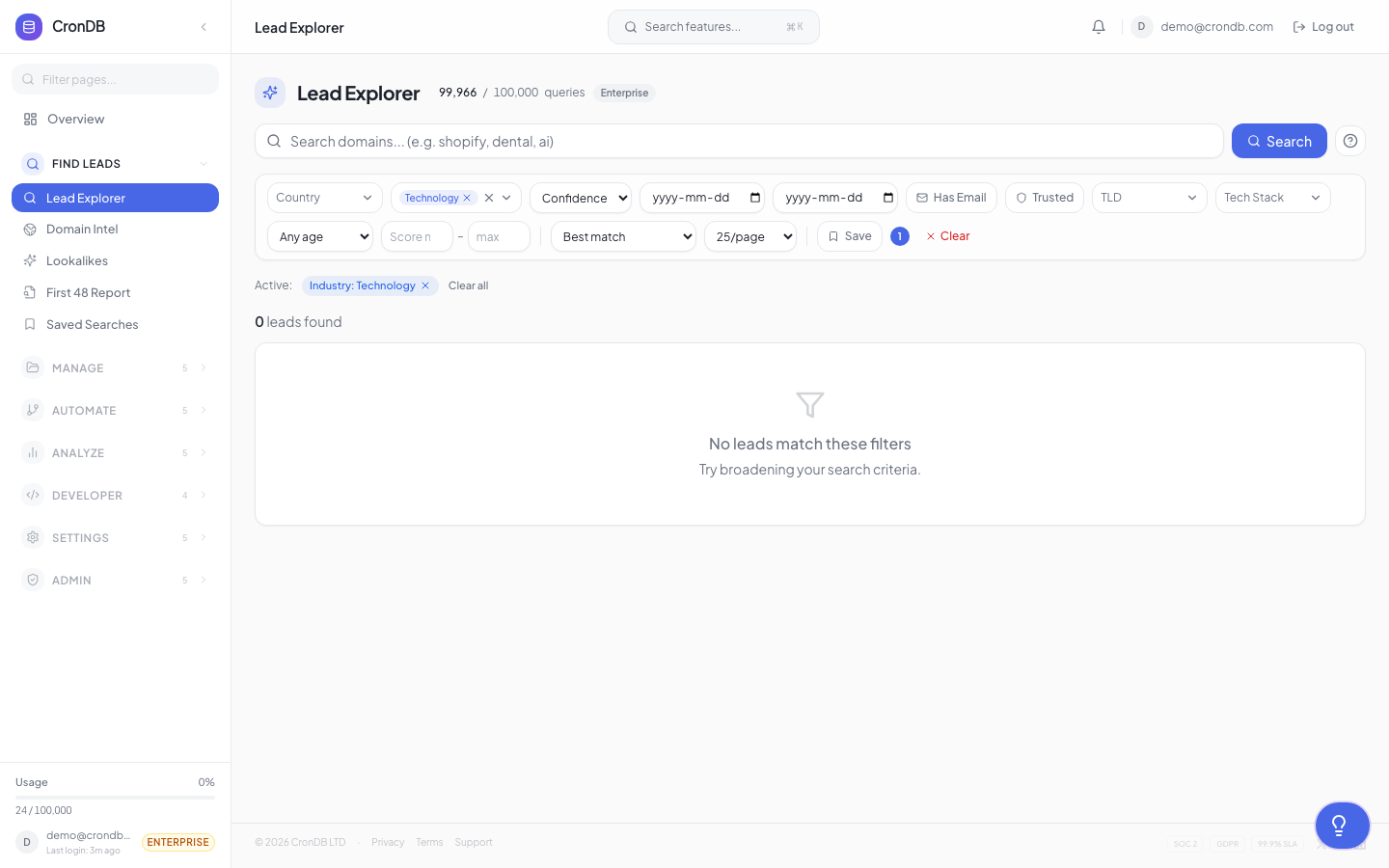 Lead explorer filtered